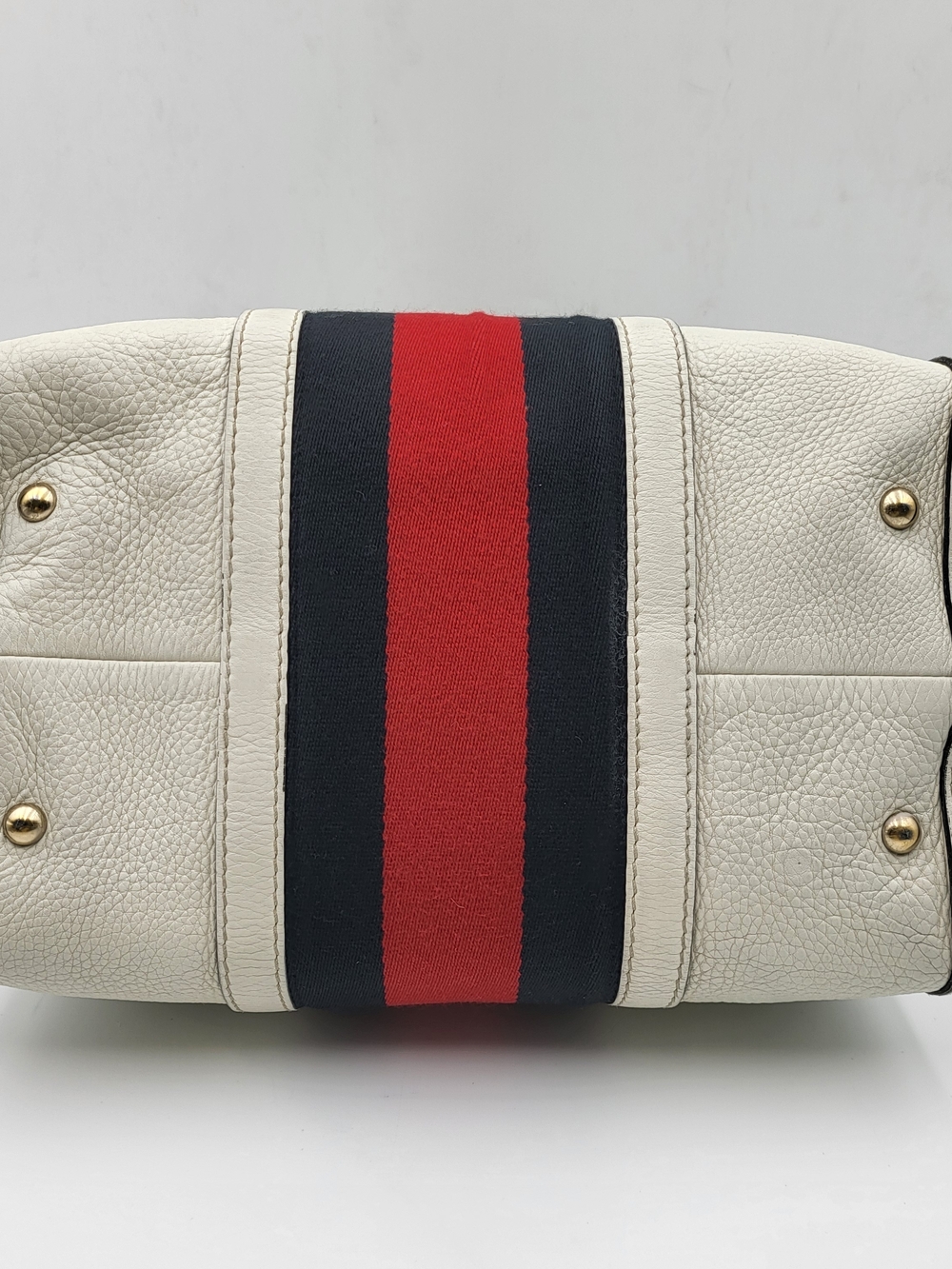 GUCCI White Lambskin Leather Web Stripe Medium Joy Boston 30,, Authentic w/COA. - Picture 6 of 16